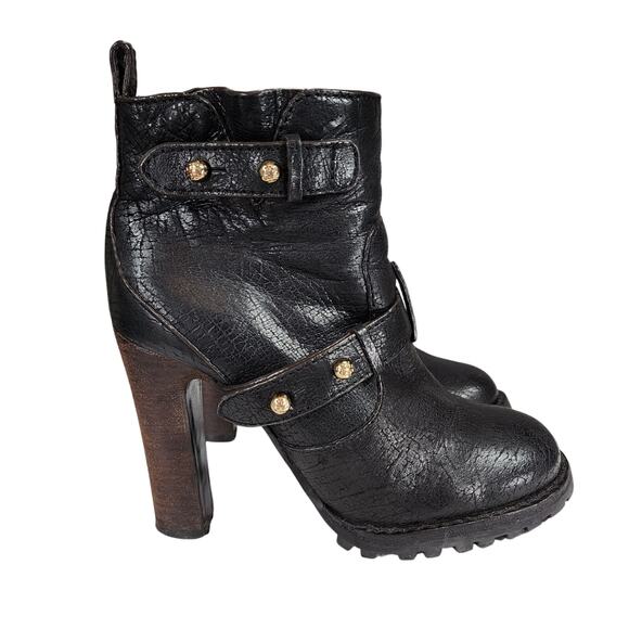 Tory Burch sz 5 Landers Moto Ankle Boots Bootie Women Black Lug Sole Studs 3.5" - Picture 2 of 13